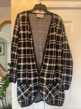 Vintage Diane Von Furstenberg Black and White Windowpane Knit Cardigan